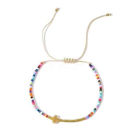 Simple European Style Glass Seed Bead & Cross Braided Bead Bracelets for Women MK8381-5-1