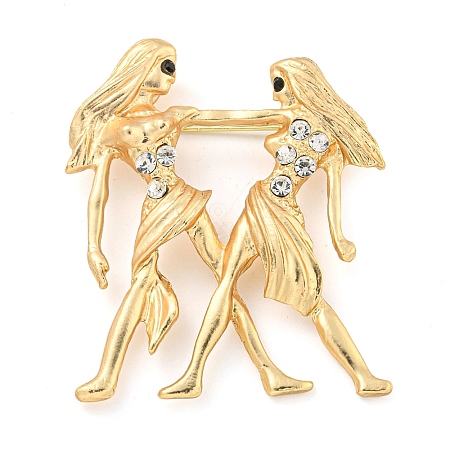 Golden Zinc Alloy with Rhinestone Brooches JEWB-B018-03G-03-1