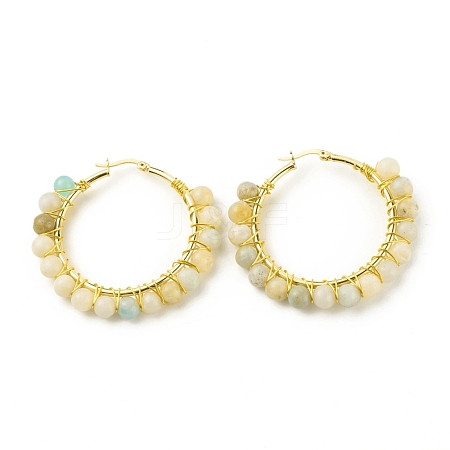 Natural Amazonite Beaded Hoop Earrings for Women EJEW-C003-03C-RS-1