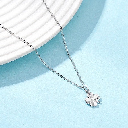 Clover Brass Pendant 304 Stainless Steel Cable Chain Necklaces for Women NJEW-JN05601-02-1