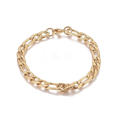 Ion Plating(IP) 304 Stainless Steel Figaro Chain Bracelets BJEW-I274-05G-1