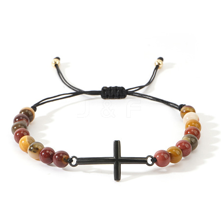 Natural Mixed Gemstone Round Bead Braided Bead Bracelets FL7803-8-1