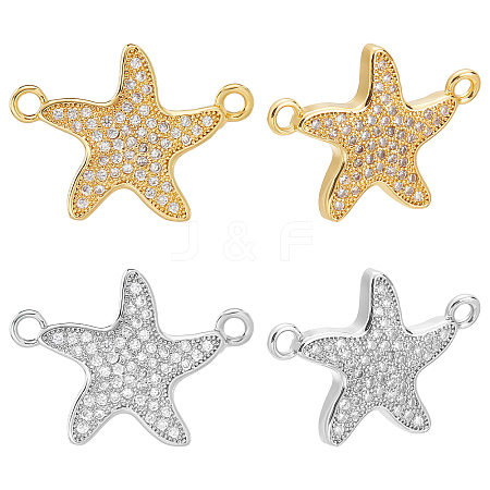 8Pcs 2 Colors Brass Micro Pave Clear Cubic Zirconia Links Connectors KK-CA0003-08-1