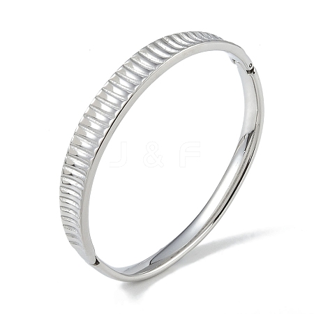 Non-Tarnish 304 Stainless Steel Grooved Hinged Bangles for Women BJEW-U002-10P-1