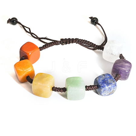 Adjustable Natural Mixed Stone Braided Bead Bracelet PW-WG79067-02-1