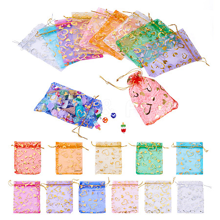 55Pcs 11 Colors Rectangle Organza Drawstring Gift Bags PAAG-TA0001-02-1