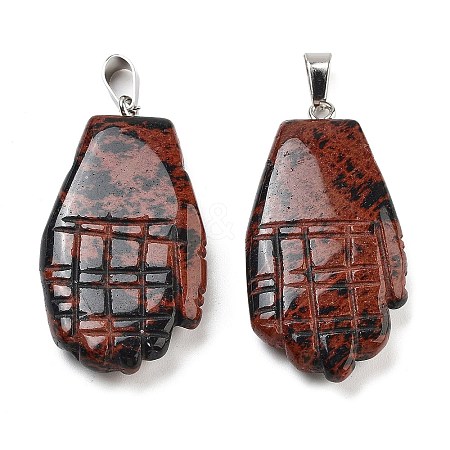 Natural Mahogany Obsidian Carved Pendants G-K369-01P-10-1