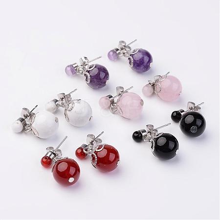 Dangling Natural Gemstone Ear Studs EJEW-JE02186-1