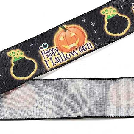 5 Yards Halloween Printed Polyester Wired Ribbon OCOR-K009-02B-1