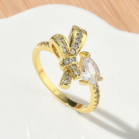 Brass Micro Pave Cubic Zirconia Cuff Open Rings RJEW-C163-17G-1