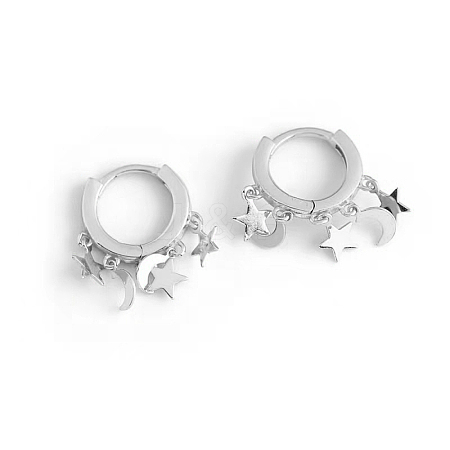 Fashion Trendy 925 Sterling Silver Star & Moon Hoop Earrings ES1038-2-1