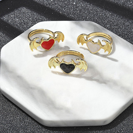 Heart with Wing Enamel Finger Rings RJEW-G337-05G-1