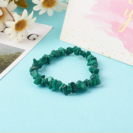 Natural Malachite Beads Stretch Bracelets for Children BJEW-JB06388-11-1