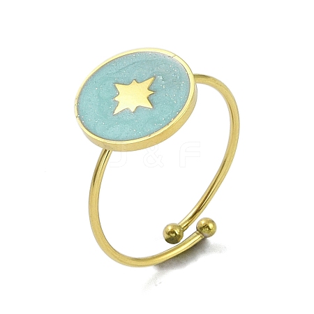 Ion Plating(IP) Flat Round with Star 304 Stainless Steel Enamel Ring RJEW-A038-16G-02-1