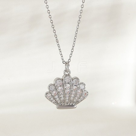 Ocean Summer Brass Pave Clear Cubic Zirconia Pendant Necklaces FS-WG82AA1-10-1