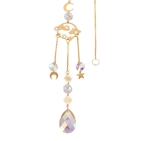 1Pc Faceted Glass Sun Catcher Pendant Decorations AJEW-TA0002-90-1