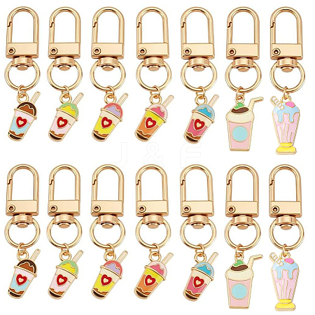 14Pcs 7 Styles Drink Alloy Enamel Pendant Decorations KEYC-PH01568-1