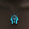 Alloy Pharaoh Cage Pendant Necklace with Luminous Plastic Beads LUMI-PW0001-093AS-01-1