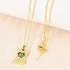 Brass Micro Pave Cubic Zirconia Rectangle with Heart Pendant Adjustable Slider Necklaces KK-CBA4547-08G-02-3