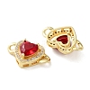 Rack Plating Brass Cubic Zirconia Heart Connector Charm KK-C084-06G-2