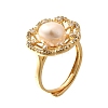 Flower Natural Pearl Adjustable Rings RJEW-P113-19G-4