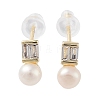 Natural Pearl & Glass Rectangle Stud Earrings EJEW-P256-82G-1