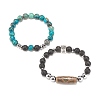 2Pcs 2 Style Mala Bead Bracelets Set with Tibetan Agate Dzi Beads BJEW-JB08020-01-3