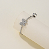 Vintage Minimalist Brass Cubic Zirconia Butterfly Adjustable Chain Women's Ring OU7920-1