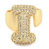 Brass Micro Pave Clear Cubic Zirconia Letter Open Cuff Ring for Women RJEW-M173-01G-I-2