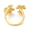 Flower Brass Micro Pave Clear Cubic Zirconia Open Cuff Rings RJEW-U008-33G-3