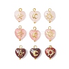 9Pcs 9 Styles Natural Natural Rose Quartz & Natural Red Rainbow Jasper & Cherry Quartz Glass Faceted Heart Charms with Brass Sun Star Moon Slices PALLOY-JF03283-1