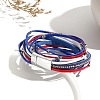 USA Flag Style Independence Day Red Blue White Imitation Leather Cord Bracelet PW-WG9B8F1-01-2