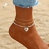 3Pcs Bohemian Glass Seed Beads & Shell Heart Charm Anklets WG37F25-04-1