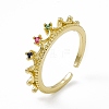 Colorful Cubic Zirconia Crown Open Cuff Ring RJEW-F129-04G-1