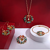 Christmas Wreath & Bell Alloy Rhinestone Pendant Necklaces & Dangle Earrings & Charm Bracelets & Brooch Sets WG06691-09-1