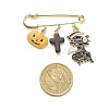 Halloween Pumpkin & Plague Doctor Alloy Enamel Charm Safety Pin with Synthetic Turquoise Cross JEWB-BR00069-02-4