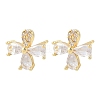 Flower Brass Micro Pave Clear Cubic Zirconia Stud Earrings EJEW-F400-01A-G-2