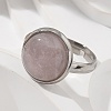 Half Round Natural Rose Quartz Finger Rings RJEW-M062-01P-17-5