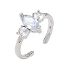 Brass Micro Pave Cubic Zirconia Cuff Open Rings for Women RJEW-L343-14P-6