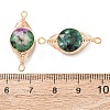 Dyed Natural Sesame Jasper Faceted Hexagonal Cut Flat Round Links Connector Charms with Copper Herringbone Wire-Wrapped KK-Z152-07G-08-3