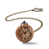 Ebony Wood Pocket Watch with Brass Curb Chain and Clips WACH-D017-A19-03AB-1