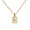 Rectangle 304 Stainless Steel Pave Natural White Shell Initial Pendant Necklaces for Women FS-WGB5EDA-11-2