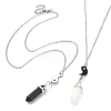 2Pcs 2 Style Natural Black Obsidian & White Jade Bullet Pendant Necklaces Set NJEW-TA00095-01-1