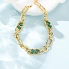 Ring & Paperclip Brass Micro Pave Cubic Zirconia Link Chain Bracelets for Women BJEW-D458-03G-05-6