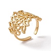 Ion Plating(IP) 304 Stainless Steel Hollow Out Leaf Open Cuff Ring for Women RJEW-C045-16G-1