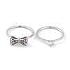 Bowknot 304 Stainless Steel Finger Ring Set for Women RJEW-C086-09-P-2