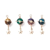 4Pcs 4 Colors Natural Tiger Eye Round Pendants PALLOY-TA00191-1