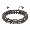 2Pcs 2 Style Natural Obsidian & Synthetic Hematite Braided Bead Bracelets Set with Cubic Zirconia Leopard BJEW-JB08119-02-1