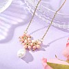 Electroplate Glass Beaded Flower Teardrop Pendant 304 Stainless Steel Cable Chain Necklaces NJEW-MZ00156-3
