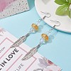 Feather with Round Beads Long Dangle Earrings for Girl Women EJEW-JE04681-04-2